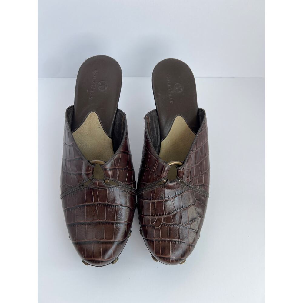 Cole Haan Kenna Croc Embossed Leather Mules - Studded Boho Heeled Clogs size 8.5